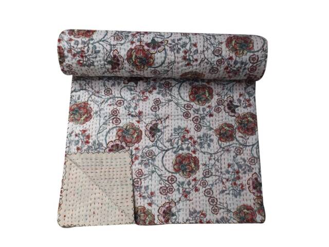 Handmade Floral Kantha Quilt Bohemian Indian Bedspread - Queen Size - image 1