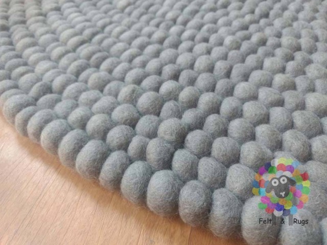 Light Grey Felt Ball Rug Handmade Wool Carpet - image 1
