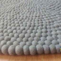 Light Grey Felt Ball Rug Handmade Wool Carpet - thumbnail 2