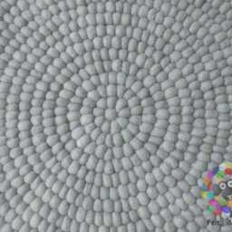 Light Grey Felt Ball Rug Handmade Wool Carpet - thumbnail 4