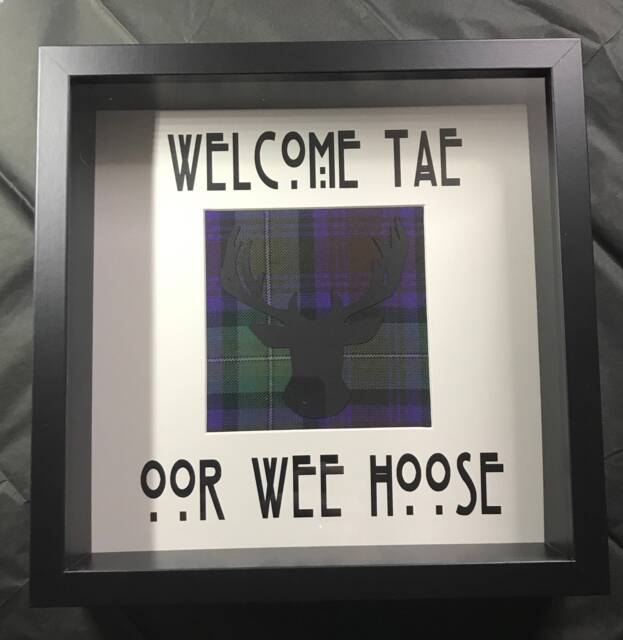 Welcome Tae Oor Wee Hoose - Scottish Saying Frame With Choice Of Fabric Tartan & Stag Head - image 1