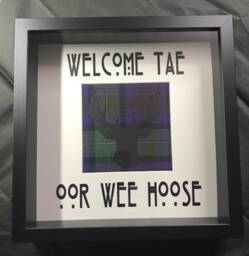 Welcome Tae Oor Wee Hoose - Scottish Saying Frame With Choice Of Fabric Tartan & Stag Head - thumbnail 1
