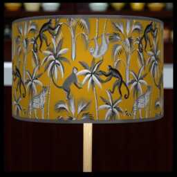 Tropical Monkey Lampshade - Mustard Grey Jungle Drum Pendant Light Handmade Ceiling Shade For Exotic Or Kids Room Decor - thumbnail 2