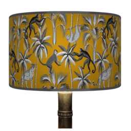 Tropical Monkey Lampshade - Mustard Grey Jungle Drum Pendant Light Handmade Ceiling Shade For Exotic Or Kids Room Decor - thumbnail 1