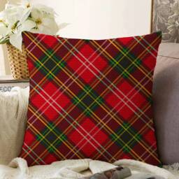 Christmas Plaid Chenille Cushion Cover Double Sided Tartan Pillow - thumbnail 1