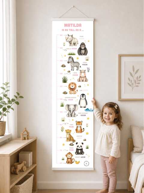 Personalised Safari Height Chart With Name - Kids Animal Growth Wall Decor - image 1