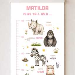 Personalised Safari Height Chart With Name - Kids Animal Growth Wall Decor - thumbnail 2