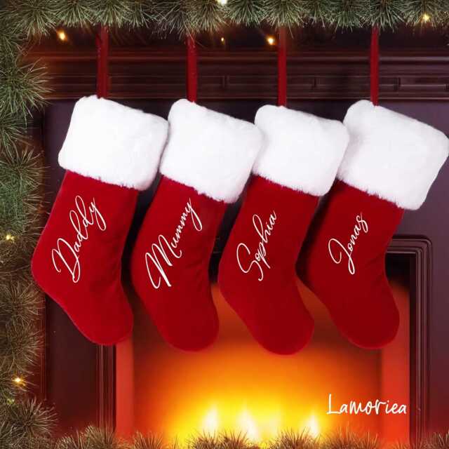 Personalized Family Stockings, Red Stocking, Christmas Custom Name Monogrammed Gift For Her, Him - image 1