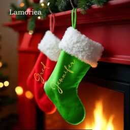 Personalized Family Stockings, Red Stocking, Christmas Custom Name Monogrammed Gift For Her, Him - thumbnail 3