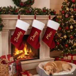 Personalized Family Stockings, Red Stocking, Christmas Custom Name Monogrammed Gift For Her, Him - thumbnail 2