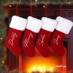 Personalized Family Stockings, Red Stocking, Christmas Custom Name Monogrammed Gift For Her, Him