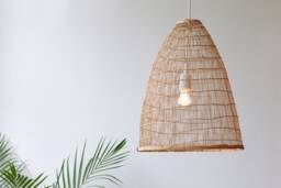 Handmade Bamboo Pendant Lamp, Woven Asian Fishing Trap Light Design - thumbnail 1