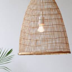 Handmade Bamboo Pendant Lamp, Woven Asian Fishing Trap Light Design - thumbnail 2
