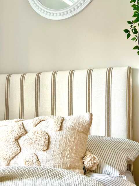 Headboard Cover - Taupe French Stripe. Custom Made To Fit Existing Headboard, See Description For Full Details - image 1