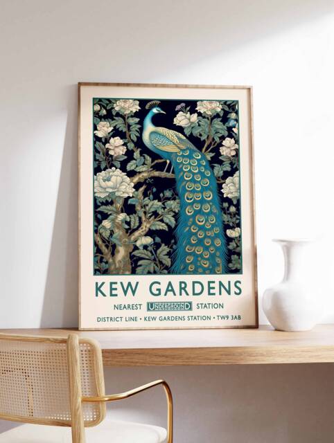 William Morris Peacock Print, Kew Gardens London Poster, Vintage Wall Art, Floral Poster - image 1