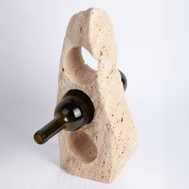 Handmade Travertine Wine Bottle Holder Unique Rack - image 1