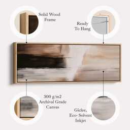 Soft Neutral Abstract Horizontal Wall Art Above Bed Framed Canvas Print in Beige Cream & Black For Living Room Bedroom Or Hallway - thumbnail 2