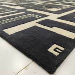 Hand Knotted Wool Oushak Rug, Ivory Black Contemporary Design, 8x10 Area Rug - thumbnail 4