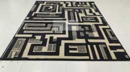 8x10 Luxury Hand Knotted Wool Oushak Rug, Ivory Black Contemporary Design, 9x12 Area Bedroom Hallway Runner Tufted Kitchen Entryway Rug