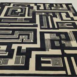 Hand Knotted Wool Oushak Rug, Ivory Black Contemporary Design, 8x10 Area Rug - thumbnail 3