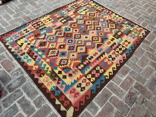 4x6 Afghan Designer Kilim Runner - Vibrant Vegatable Dyed Wool Flatweave Contemporary Tribal Hallway Accent With Boho Soul-Gift Rug - image 1