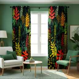 Colorful Tropical Leaf Curtains, Vibrant Jungle Botanical Print Drapes, Exotic Window Panels, Custom Size Eyelet Or Rod Pocket Headings - thumbnail 2