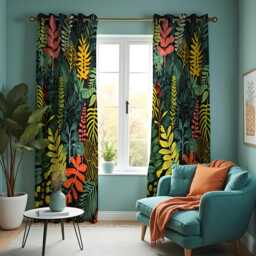 Colorful Tropical Leaf Curtains, Vibrant Jungle Botanical Print Drapes, Exotic Window Panels, Custom Size Eyelet Or Rod Pocket Headings