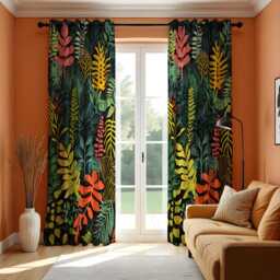 Colorful Tropical Leaf Curtains, Vibrant Jungle Botanical Print Drapes, Exotic Window Panels, Custom Size Eyelet Or Rod Pocket Headings - thumbnail 3