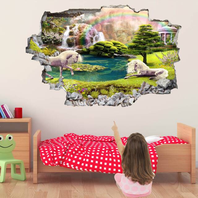 Unicorn Forest Wall Decal, Fantasy Mural, Girls Bedroom Decor - image 1
