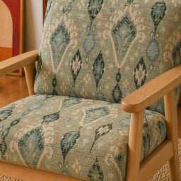Upholstered Midcentury Modern Armchair - Sage Green Boho Fabric - thumbnail 2