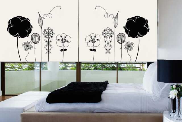 Black & White, Modern Floral Pattern Printed Custom Made Window - Bw35 Roller Blind, All Sizes, Regular Or Opaque Shade - image 1