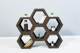 Bookcase Bookshelf Reclaimed Wood Display Case Housewarming Gift Shelving Unit Plant Stand Hexagon Shelves