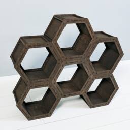 Bookcase Bookshelf Reclaimed Wood Display Case Housewarming Gift Shelving Unit Plant Stand Hexagon Shelves - thumbnail 3
