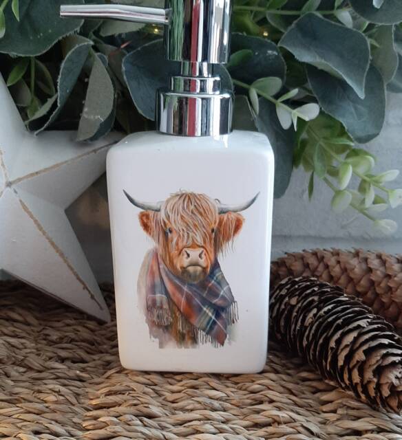 Beautiful Highland Cow in A Tartan Scarf Soap Dispenser