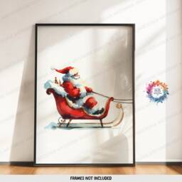Christmas Prints Set - 3 Reindeer Posters - Santa Claus Sleigh Decor Xmas Wall Art Winter Artwork Merry Print Watercolour - thumbnail 3