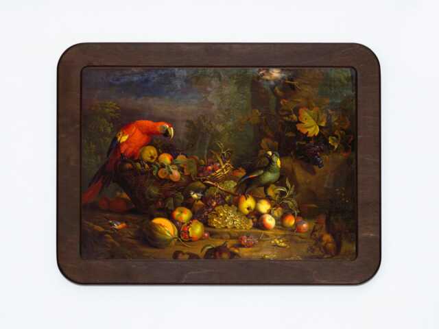 Parrots & Fruit With Other Birds A Squirrel Tobias Stranover Nature Trees Classic Painting Wooden Framed Art Print - image 1