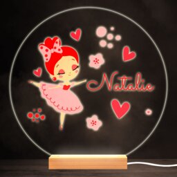 Ballet Ballerina Girl Orange Hair Round Personalised Gift Lamp Night Light - Bedroom - thumbnail 1