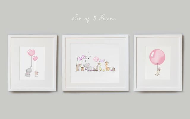Rose Pink Set, Unframed Nursery Art Prints, Baby Girl, Pale Pink, Bedroom Art, Children's Illustration, Pictures For Girl's Room, Wall Decor - image 1