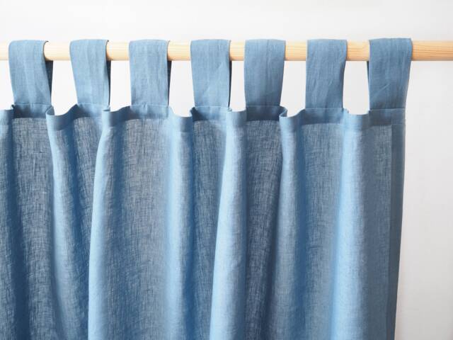 Dusty Blue Tab Top Linen Curtain Panel - Medium - 160 G/M2 - image 1