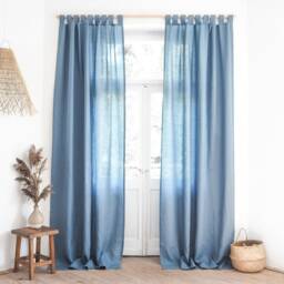 Dusty Blue Tab Top Linen Curtain Panel - Medium - 160 G/M2 - thumbnail 2