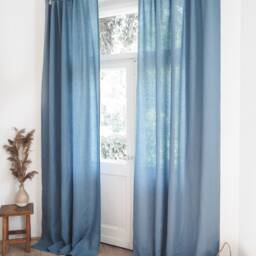 Dusty Blue Tab Top Linen Curtain Panel - Medium - 160 G/M2 - thumbnail 3