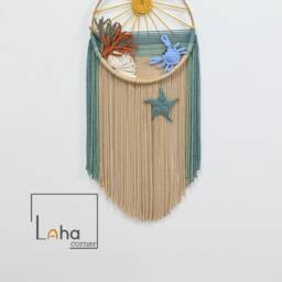 Coastal Wall Hanging, Beach House Decor, Ocean Inspired Macrame Art, Starfish Crab Shell Living Room Decor - thumbnail 4