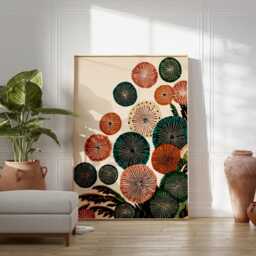 Abstract Floral Poster - Green Orange Botanical Circles Modern Folk Nature Wall Art - thumbnail 3