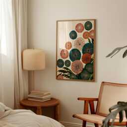 Abstract Floral Poster - Green Orange Botanical Circles Modern Folk Nature Wall Art - thumbnail 2