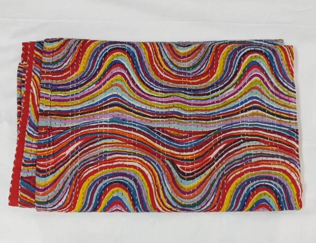 Vintage Indian Kantha Quilt, Bed Cover , Sofa Coach Bedding Blanket Throw - image 1