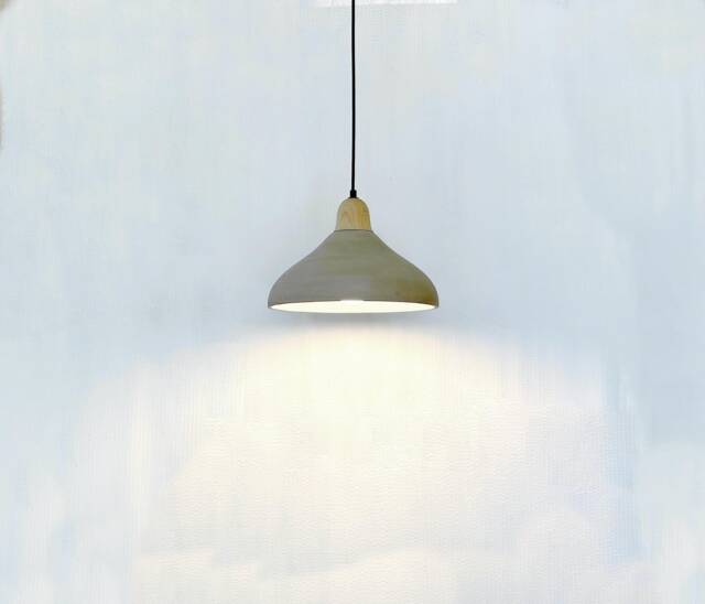 Handmade Concrete Gray Ceramic Pendant Light With Wood Canopy - image 1