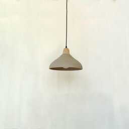 Handmade Concrete Gray Ceramic Pendant Light With Wood Canopy - thumbnail 2