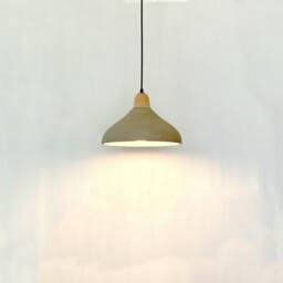 Handmade Concrete Gray Ceramic Pendant Light With Wood Canopy - thumbnail 3