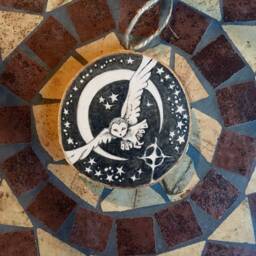 Night Owl Christmas Ornament - Original Drawing On Birch Wood - thumbnail 3