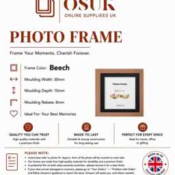 Beech Mdf Wood Effect Square Photo Frame With Mounts - Picture Poster Wedding Gifts Anniversary Gift Wall Hanging & Home Decor - thumbnail 2